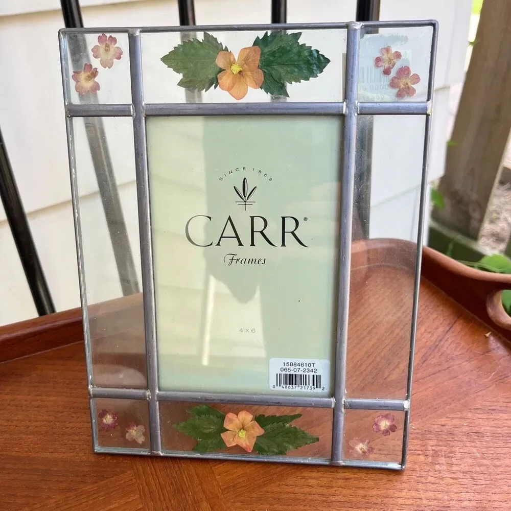 Pressed Flower Stained Glass Frame & Pansy Trinket Box Cottagecore Vanity Set